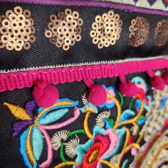 DENIM CO EMBROIDERY BOHO FESTIVAL OVERSIZE STATEMENT JEAN JACKET SIZE SMALL 4/6 - Picture 3 of 15